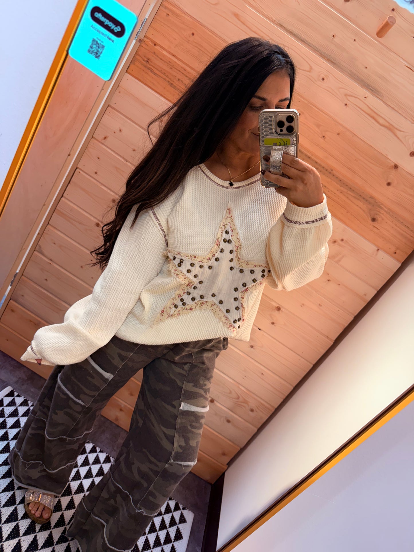 Cozy Patch Waffle Knit top