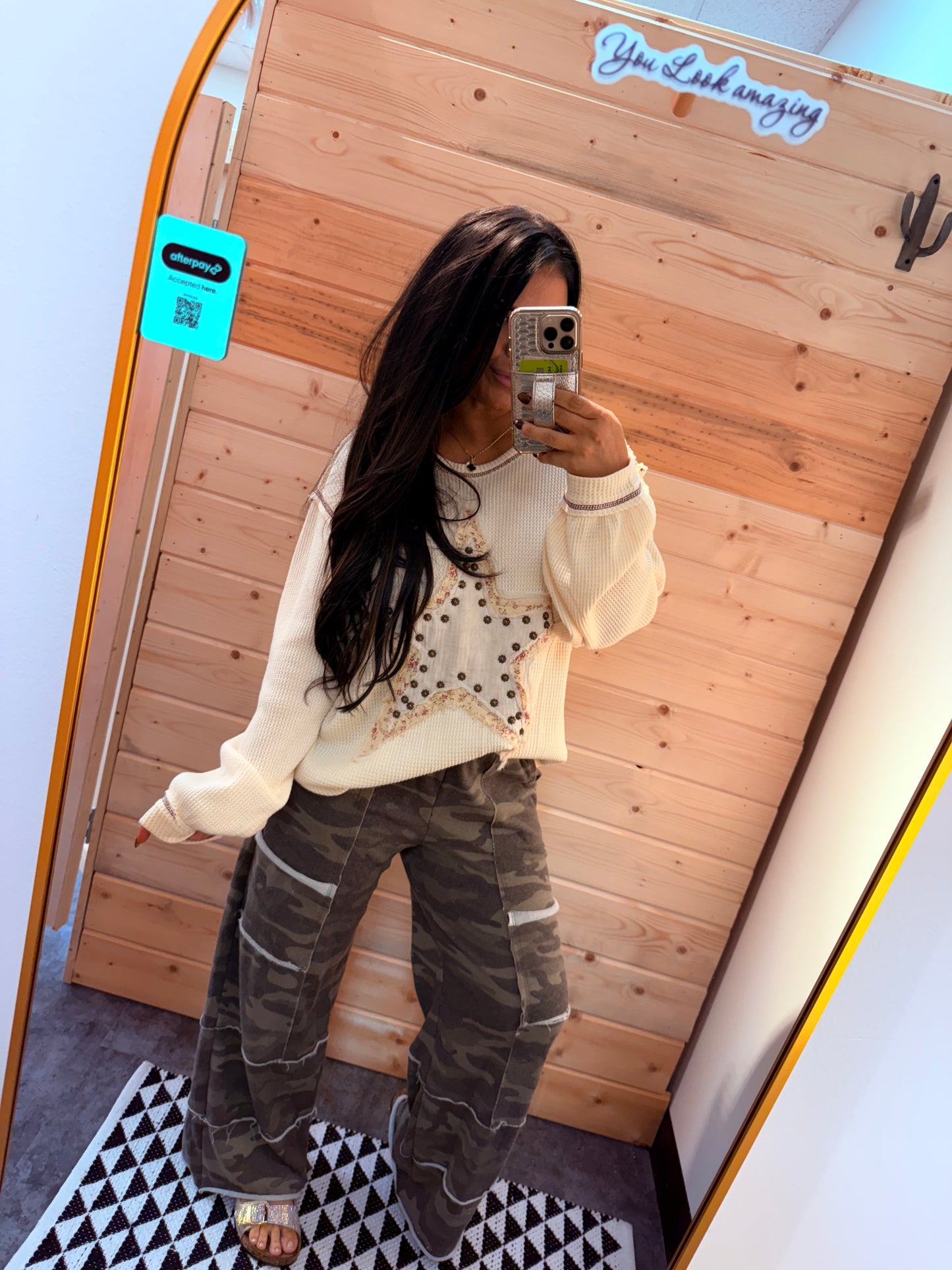 Cozy Patch Waffle Knit top
