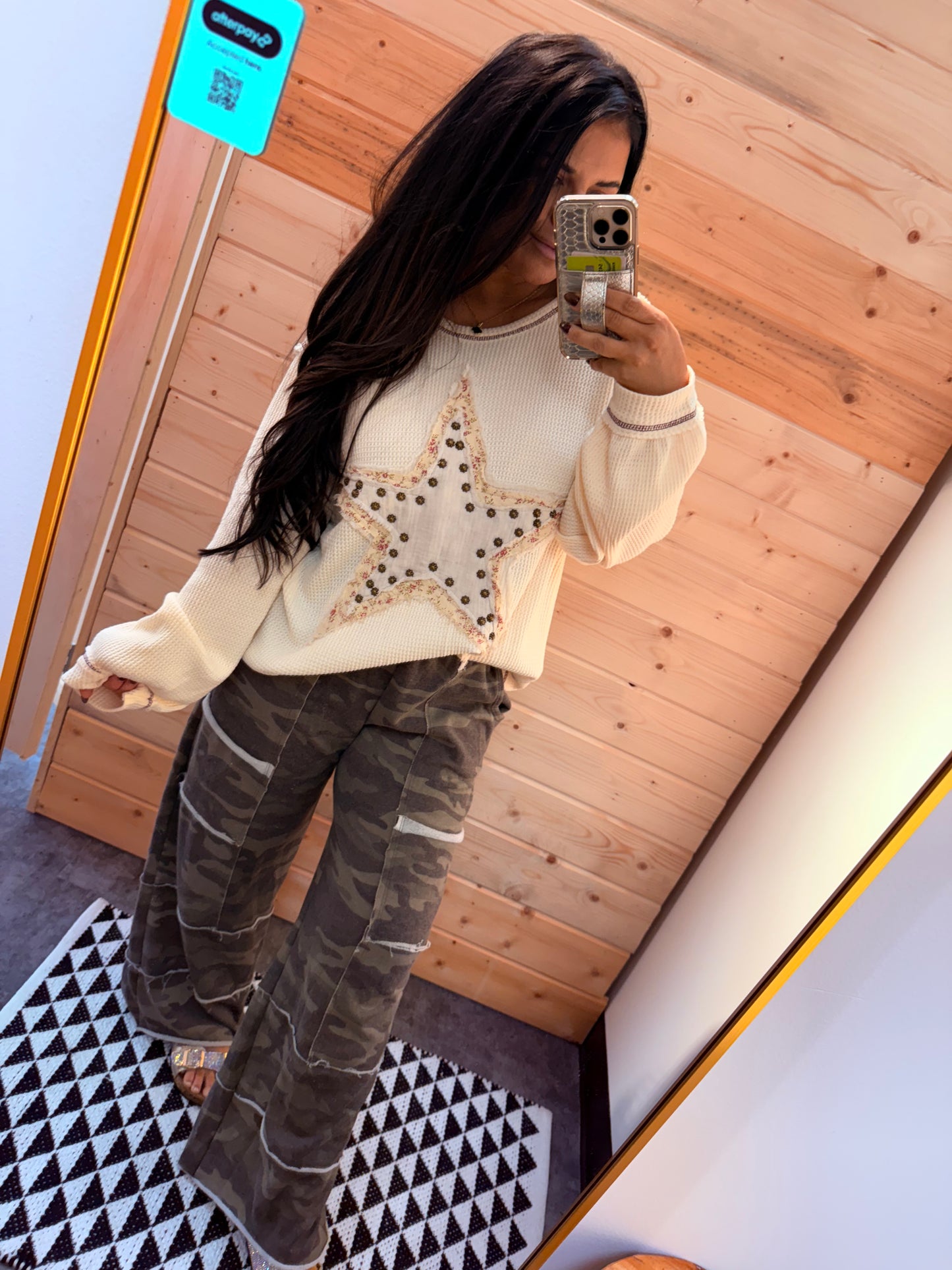 Cozy Patch Waffle Knit top