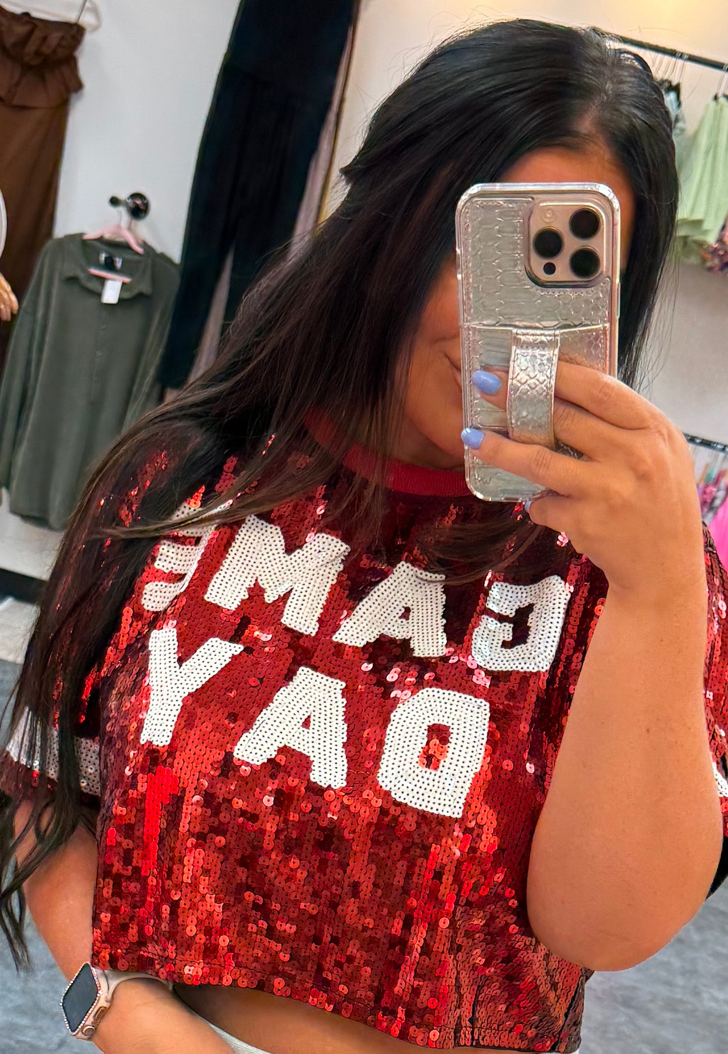 RED GAME DAY SEQUIN TOP