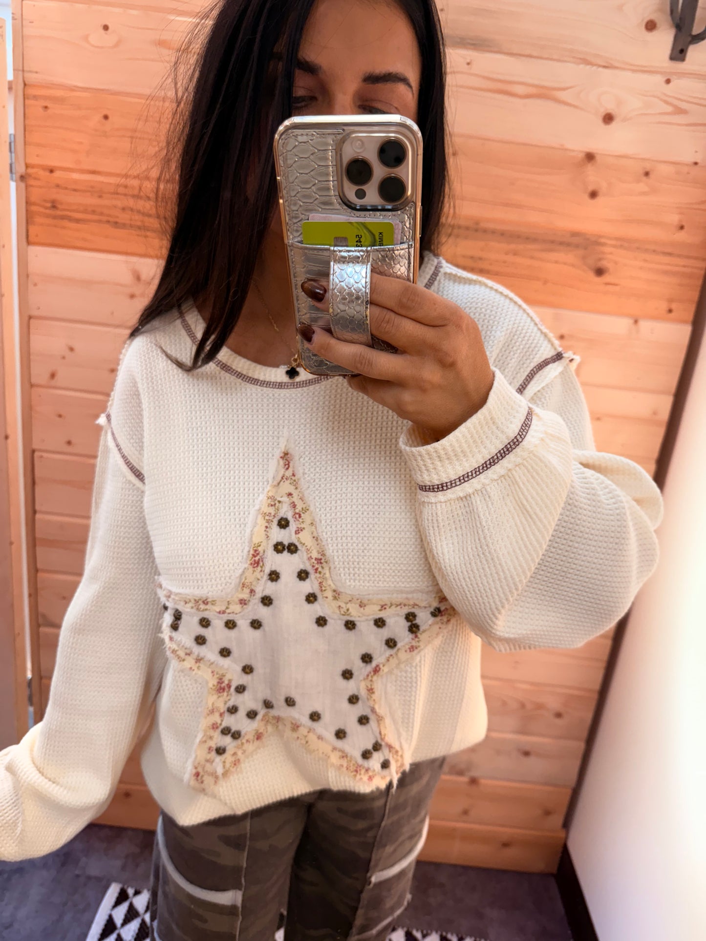 Cozy Patch Waffle Knit top