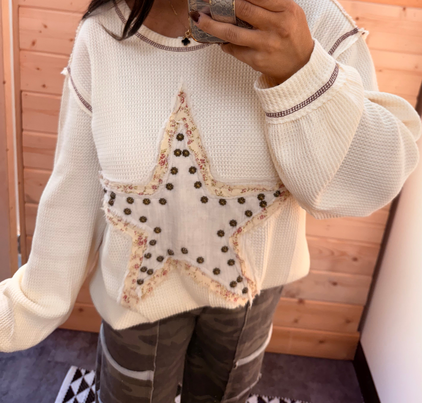 Cozy Patch Waffle Knit top