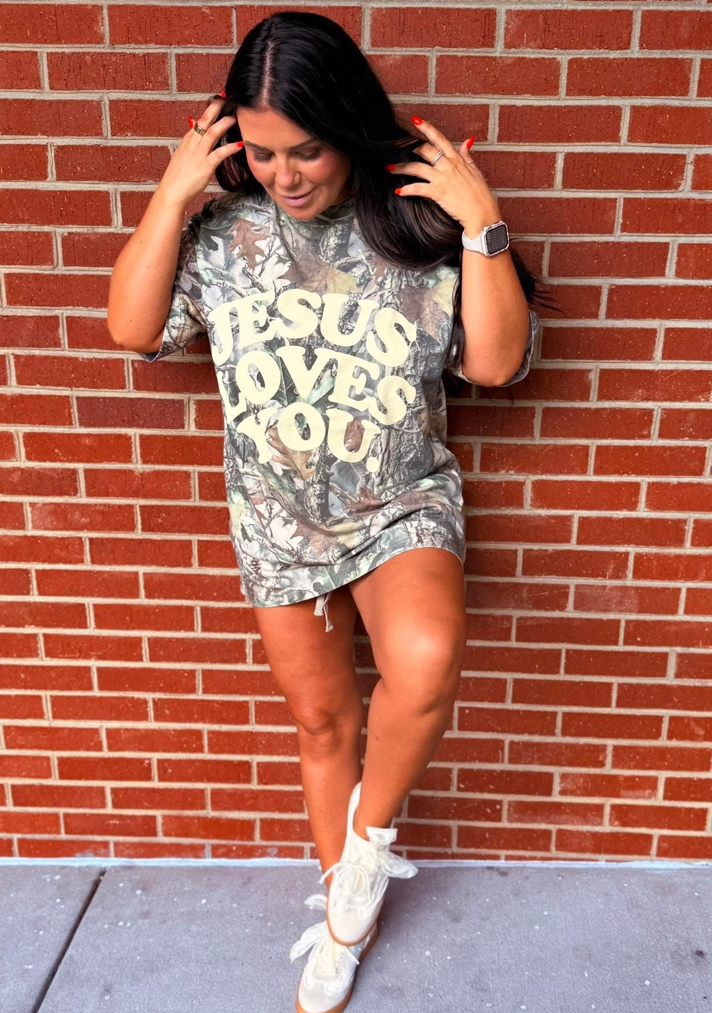 Jesus Loves You Heavyweight Oversized Camo Tee