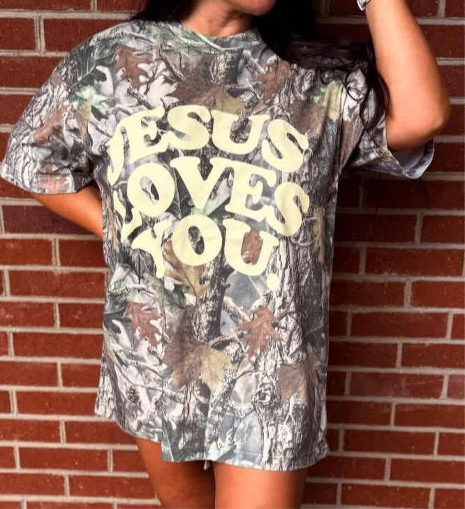 Jesus Loves You Heavyweight Oversized Camo Tee
