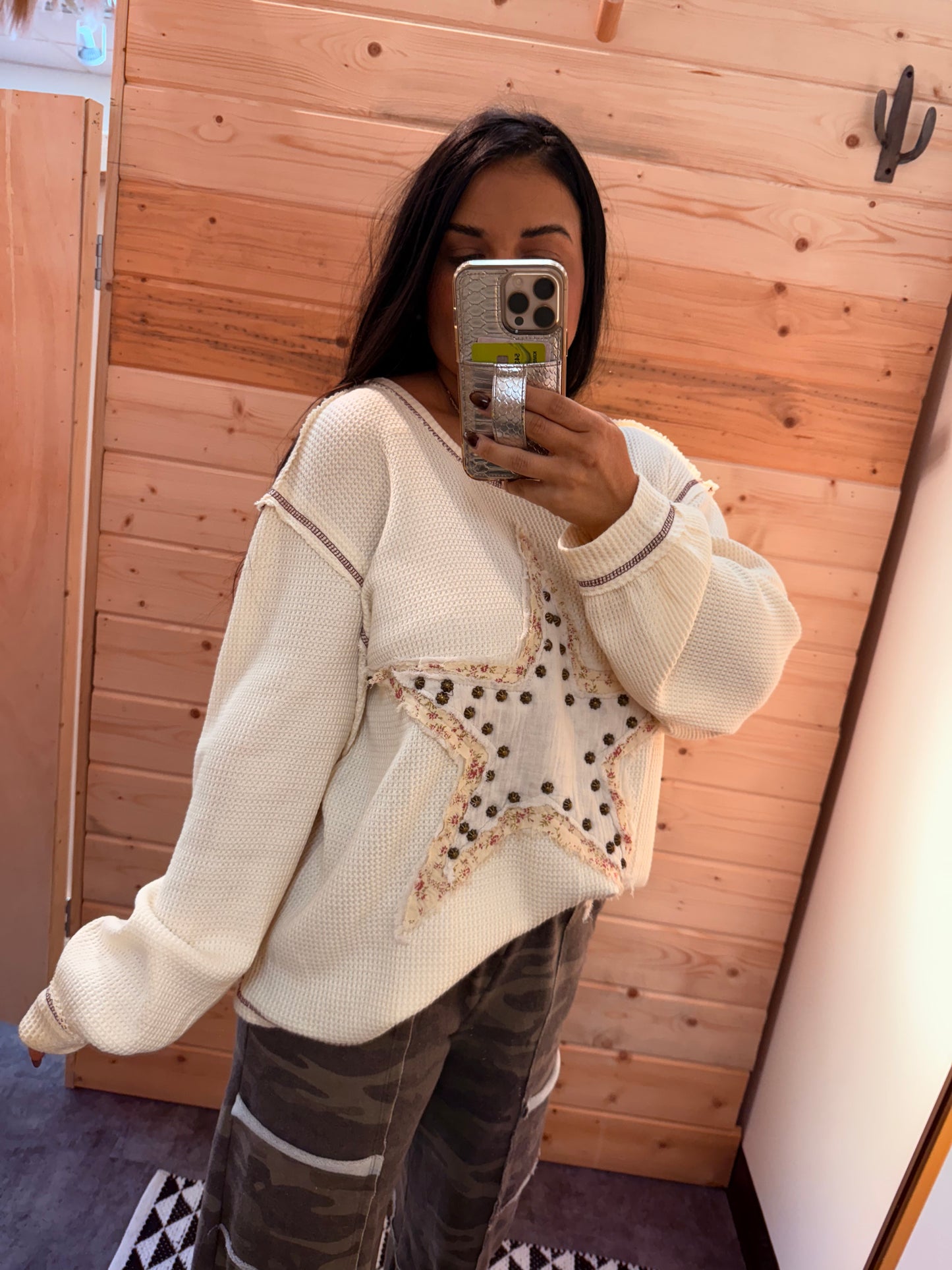 Cozy Patch Waffle Knit top