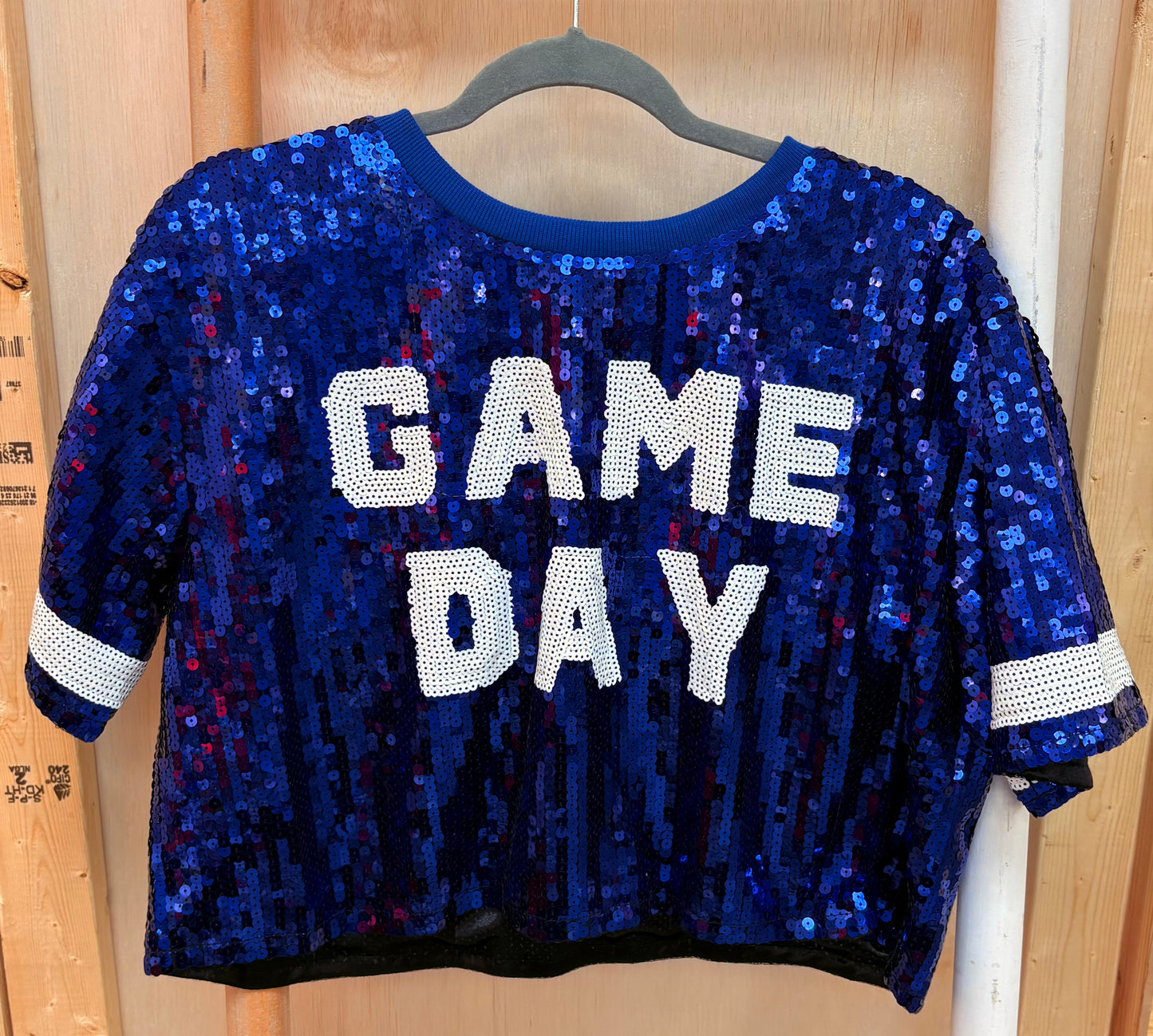 BLUE GAME DAY SEQUIN TOP