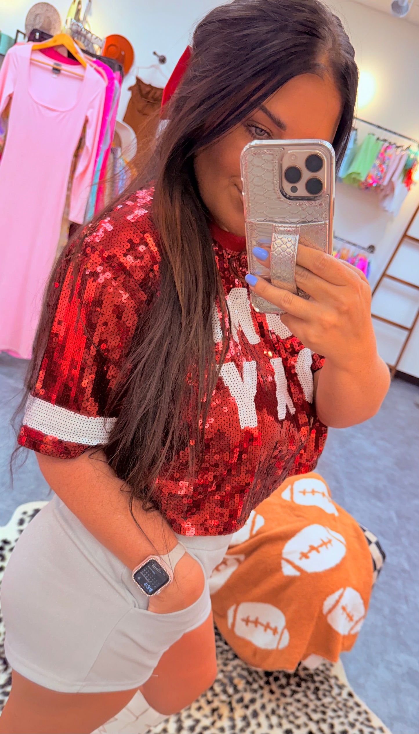 RED GAME DAY SEQUIN TOP