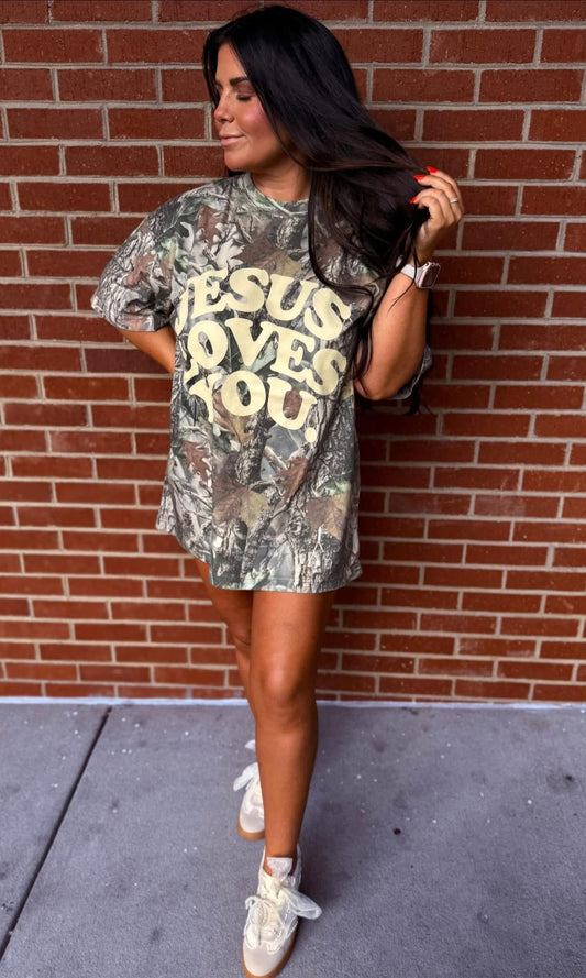 Jesus Loves You Heavyweight Oversized Camo Tee