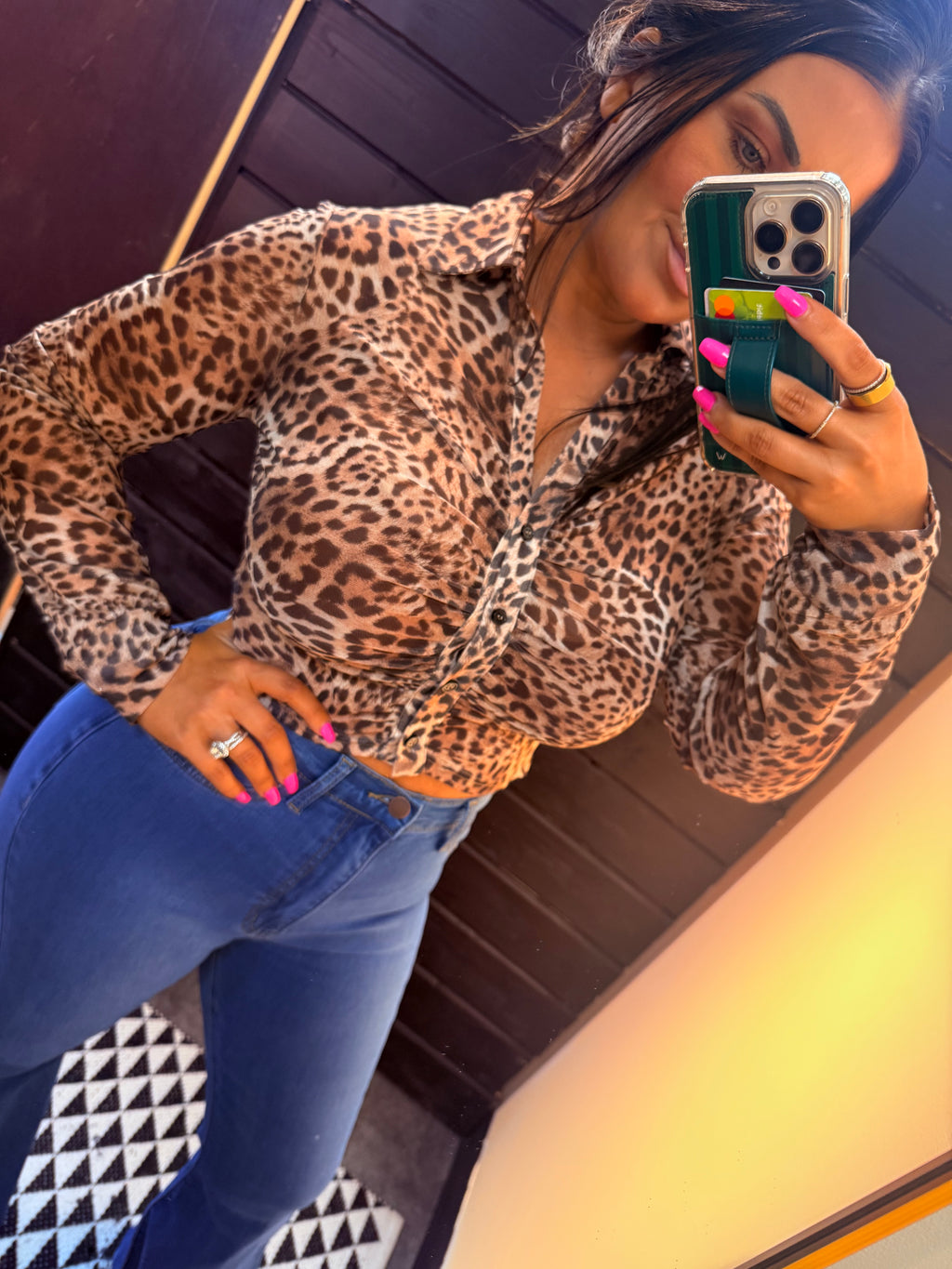 Leopard Luxe Button Top