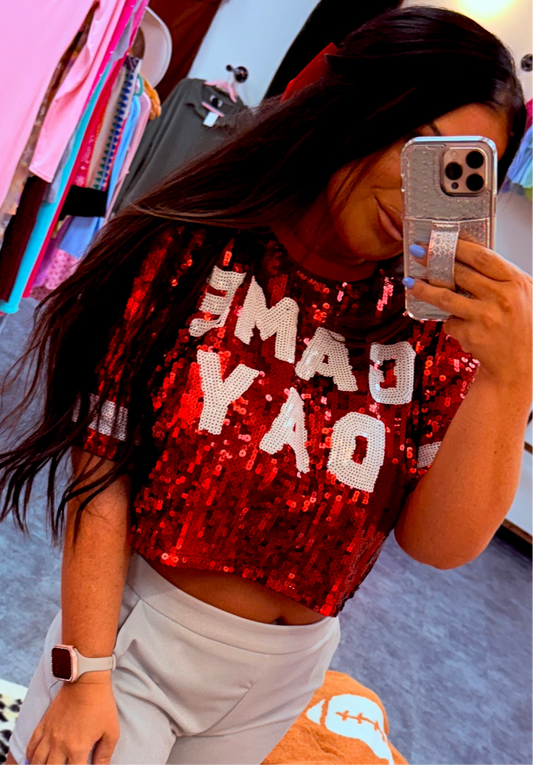 RED GAME DAY SEQUIN TOP