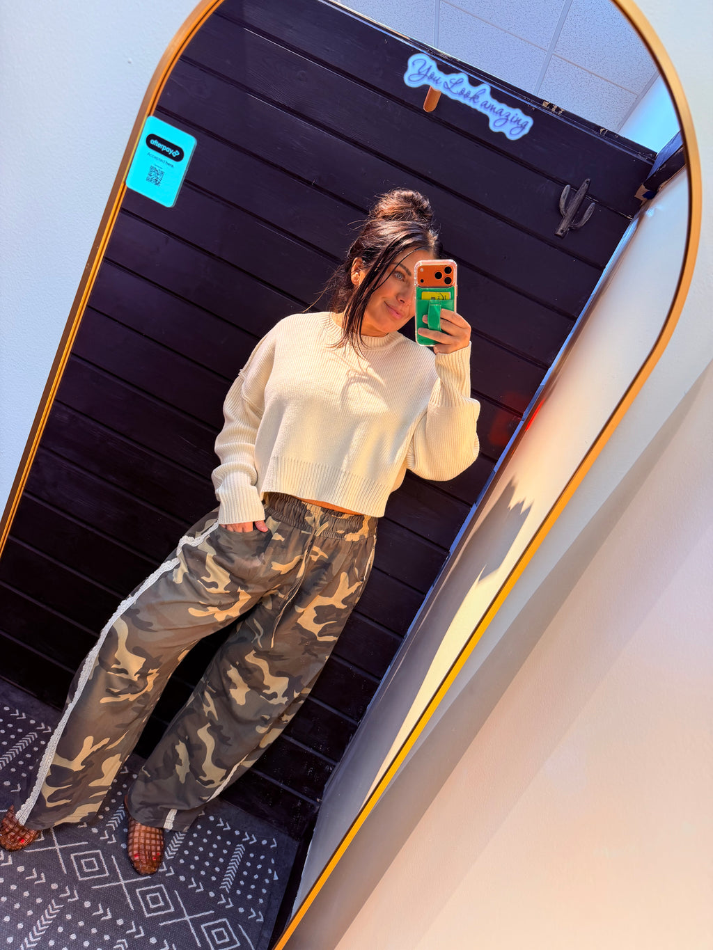 Camo & Lace Wide Leg Pants