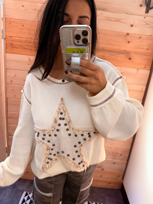 Cozy Patch Waffle Knit top