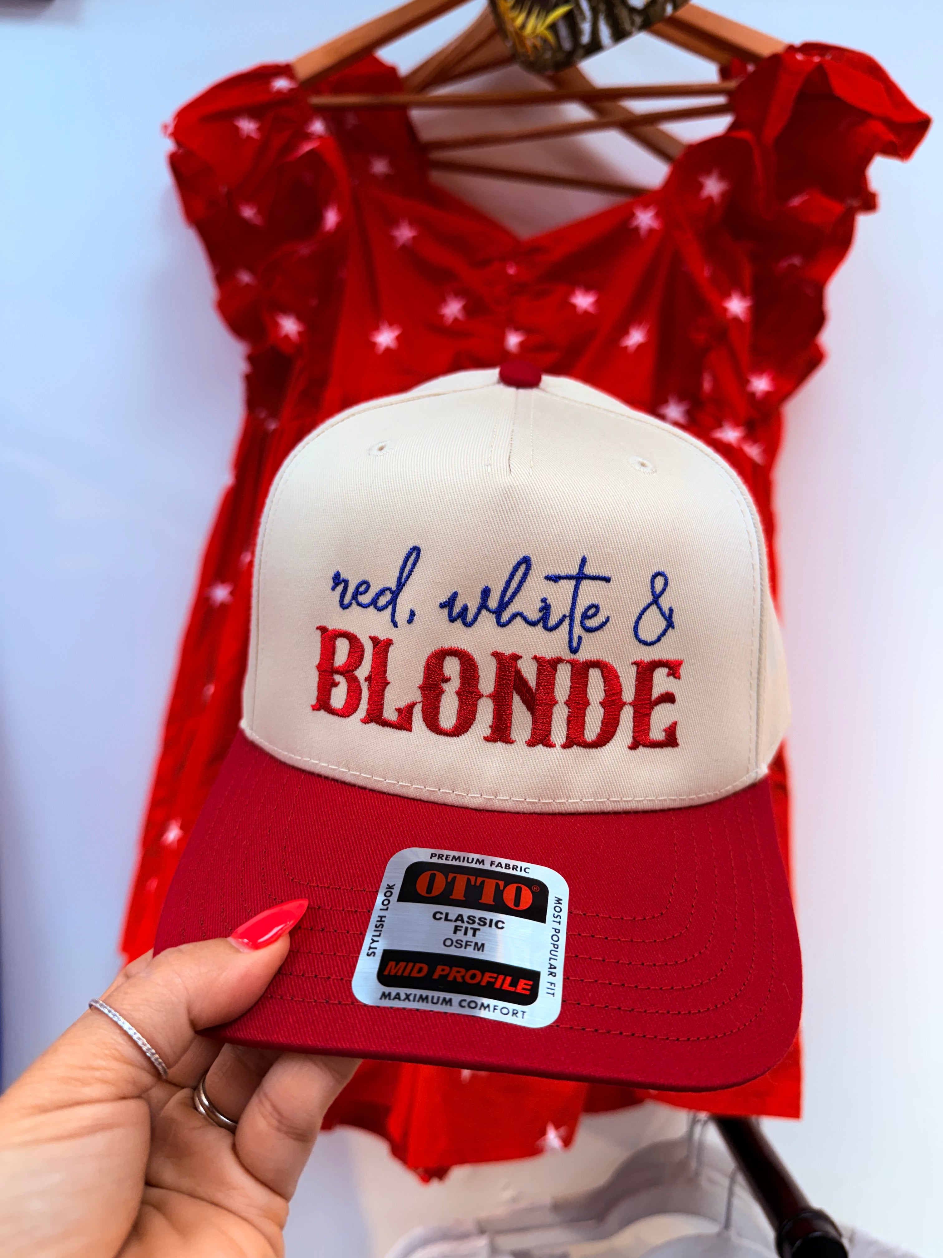 Red, White & Blonde Trucker Hat