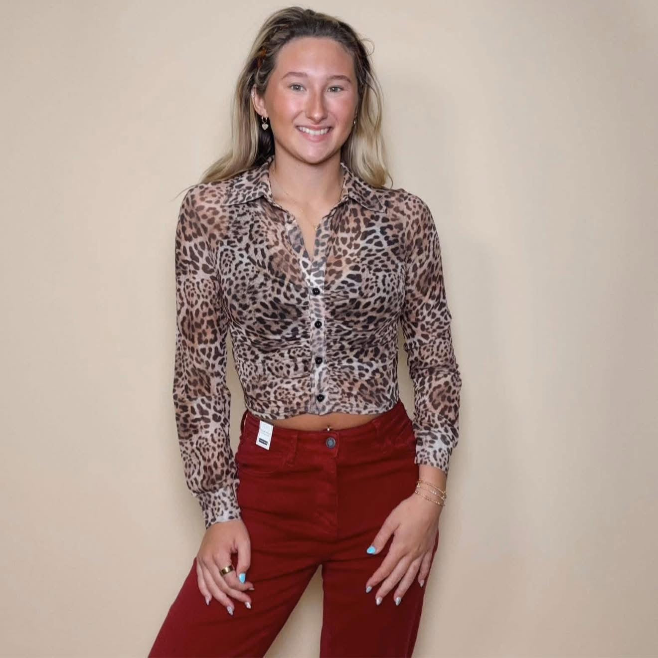 Leopard Luxe Button Top